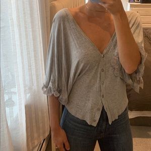 Gray Button Up Top with Bell Sleeve, Sz M